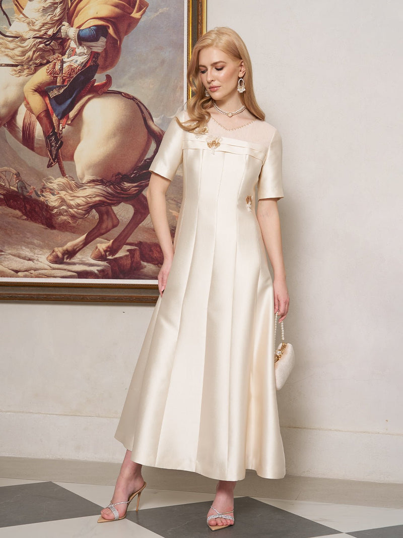 3D Floral Embellished Satin Dress - Social Queen