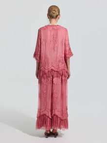 3D Floral Embroidered 100% Silk Ruffle Skirt - Social Queen