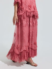3D Floral Embroidered 100% Silk Ruffle Skirt - Social Queen