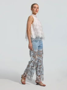 3D Floral Lace Appliqué Silk Top - Social Queen