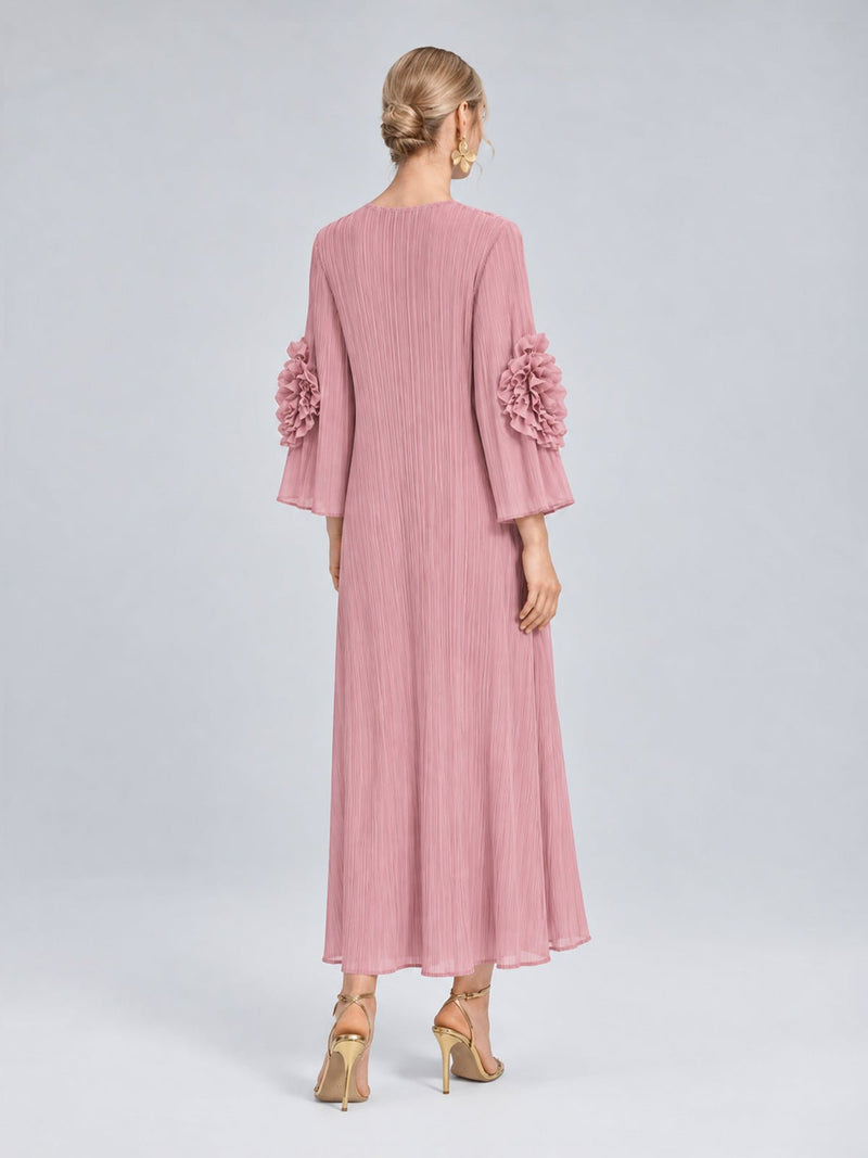 3D Floral Pleated Dress - Social Queen