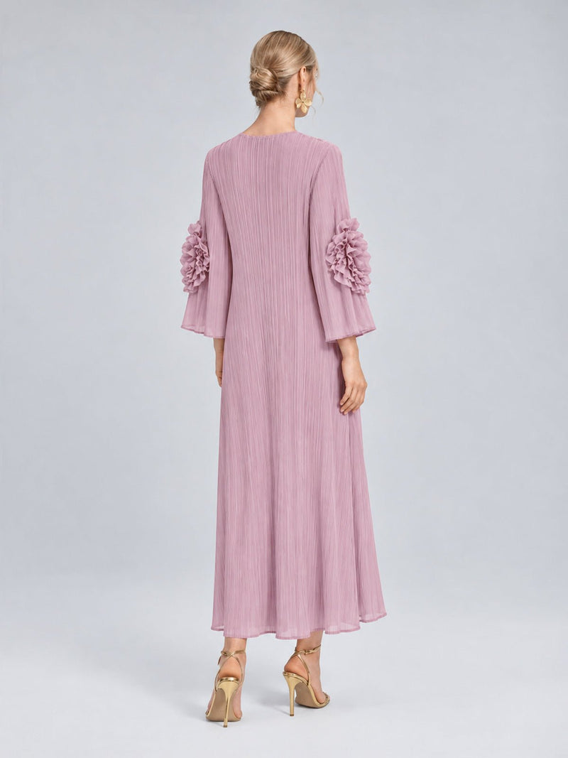 3D Floral Pleated Dress - Social Queen