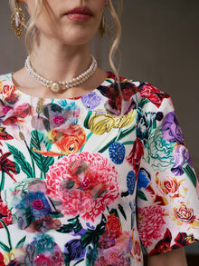 3D Floral Print Shift Dress - Social Queen