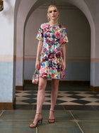 3D Floral Print Shift Dress - Social Queen