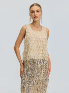 3D Leaf Beaded Mesh Top - Social Queen