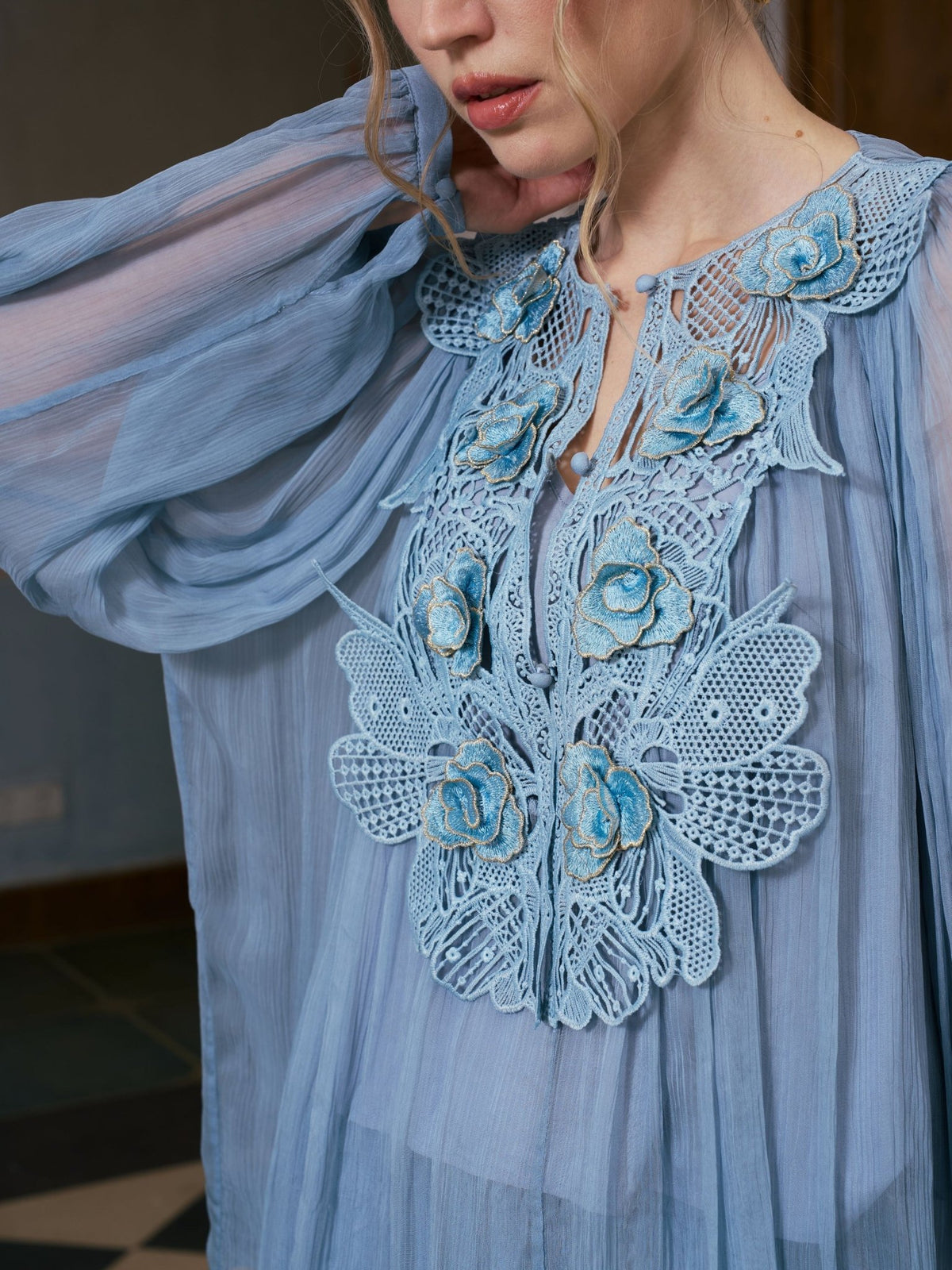 3D Rose Embroidered Blouse (Camisole Included) - Social Queen