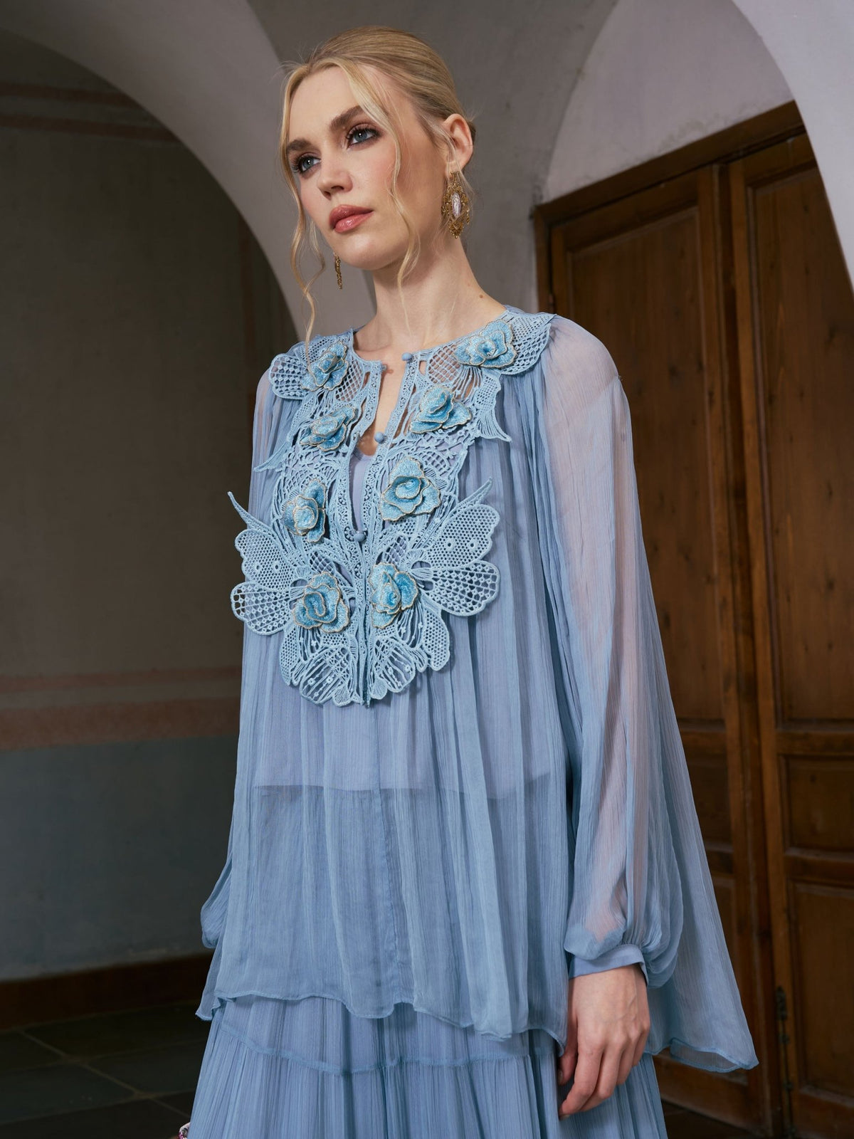 3D Rose Embroidered Blouse (Camisole Included) - Social Queen