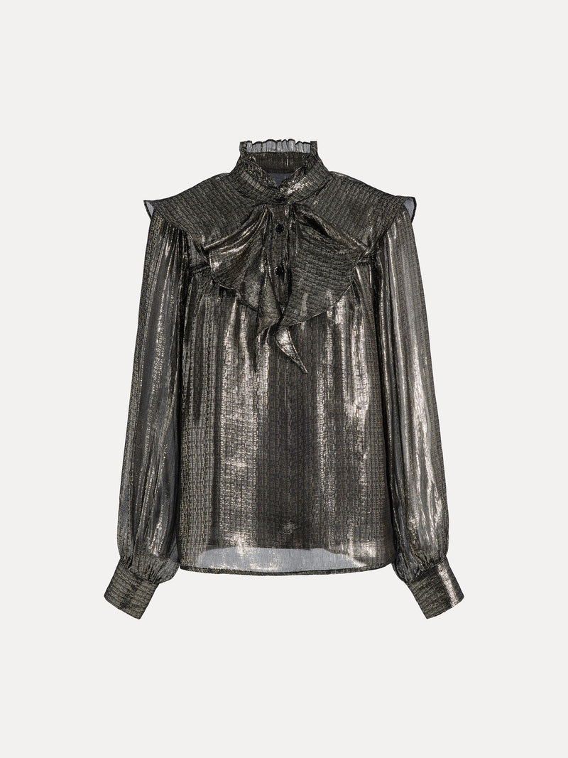 Luminous Metallic Ruffle Blouse