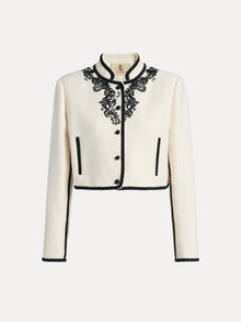 Lace-Embroidered Tweed Cropped Jacket