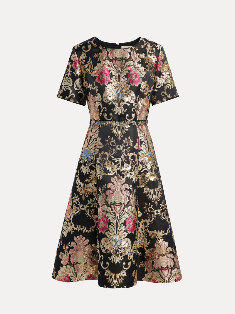 Luxe Gold Floral Satin Dress