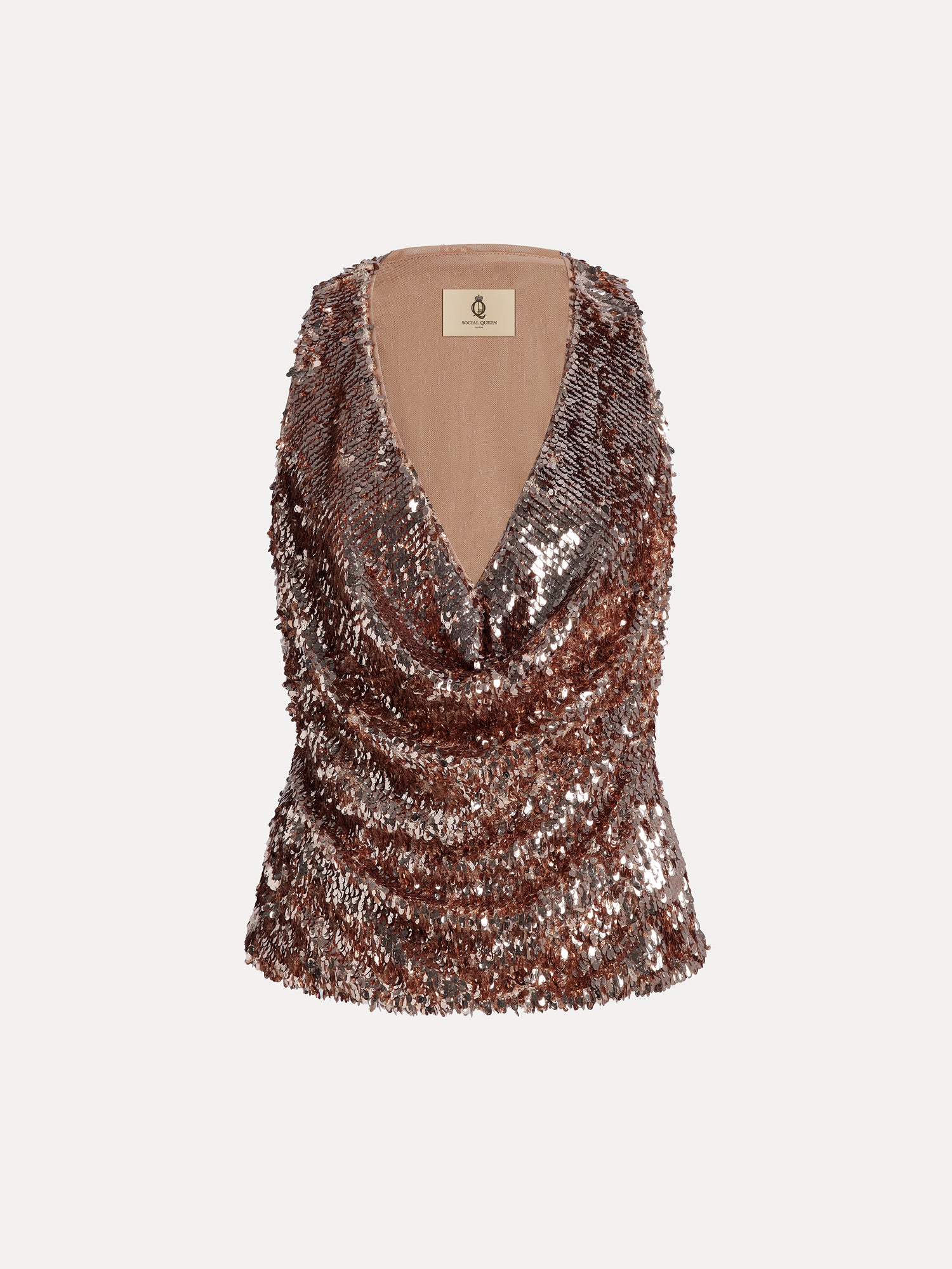 Champagne Sequin V-Neck Cami Top