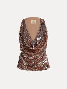 Champagne Sequin V-Neck Cami Top
