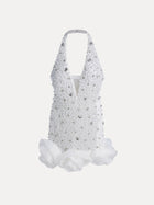 Pearl-Crystal Embellished Floral Hem Mini Dress