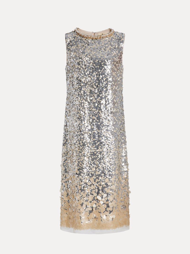 Silver-Gold Sequin Embellished Dress