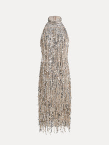 Sequin Fringe Halter Dress