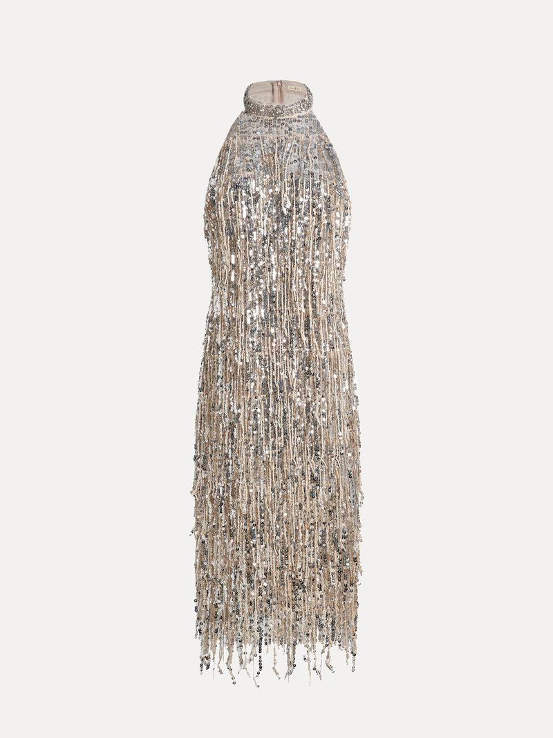 Sequin Fringe Halter Dress