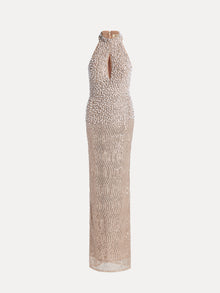 Pearl Sequin Halter Gown
