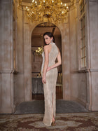 Pearl Sequin Halter Gown