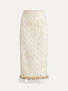 Ivory Gold Sequin Tweed Skirt