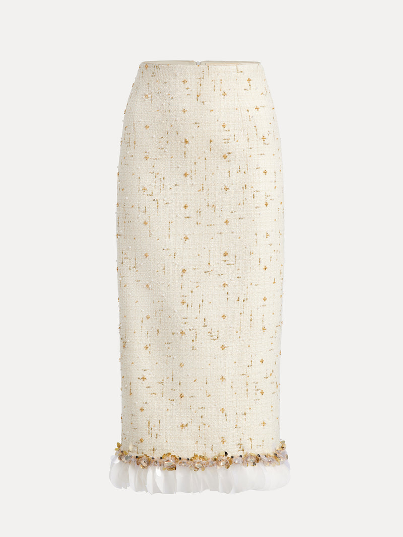 Ivory Gold Sequin Tweed Skirt