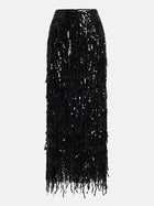 Sequin Fringe Side-Slit Midi Skirt