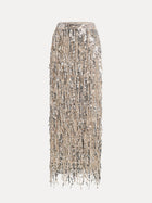 Sequin Fringe Side-Slit Midi Skirt