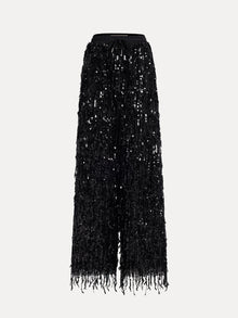 Sequin Fringe Wide-Leg Pants