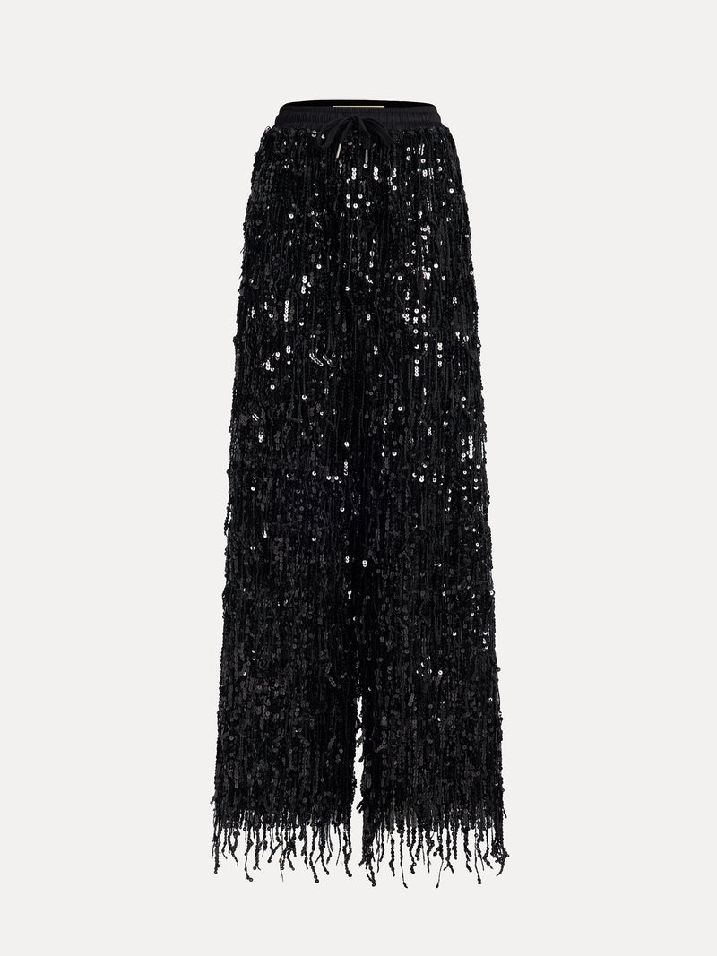 Sequin Fringe Wide-Leg Pants