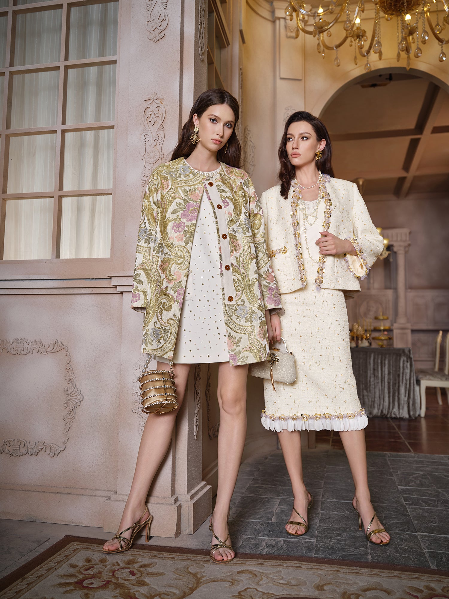 Ivory Gold Sequin Tweed Skirt