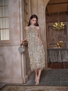 Sequin Fringe Halter Dress