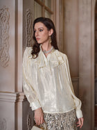 Ruffled Light Gold Satin Blouse