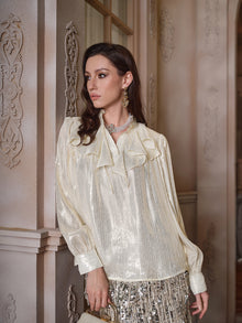Ruffled Light Gold Satin Blouse