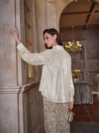Ruffled Light Gold Satin Blouse