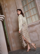 Sequin Fringe Side-Slit Midi Skirt