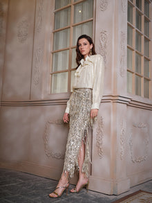 Ruffled Light Gold Satin Blouse