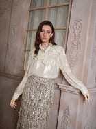 Ruffled Light Gold Satin Blouse