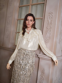 Ruffled Light Gold Satin Blouse