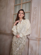 Ruffled Light Gold Satin Blouse