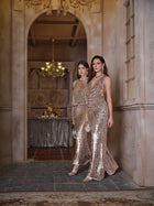 Champagne Sequin Wide-Leg Pants