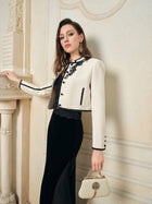 Lace-Embroidered Tweed Cropped Jacket