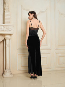 Elegant Velvet Tulle Slit Mermaid Skirt