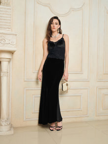Elegant Velvet Tulle Slit Mermaid Skirt