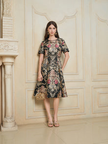 Luxe Gold Floral Satin Dress