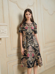 Luxe Gold Floral Satin Dress