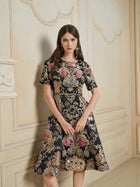 Luxe Gold Floral Satin Dress