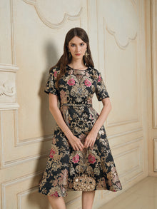 Luxe Gold Floral Satin Dress