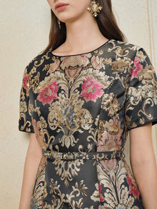 Luxe Gold Floral Satin Dress