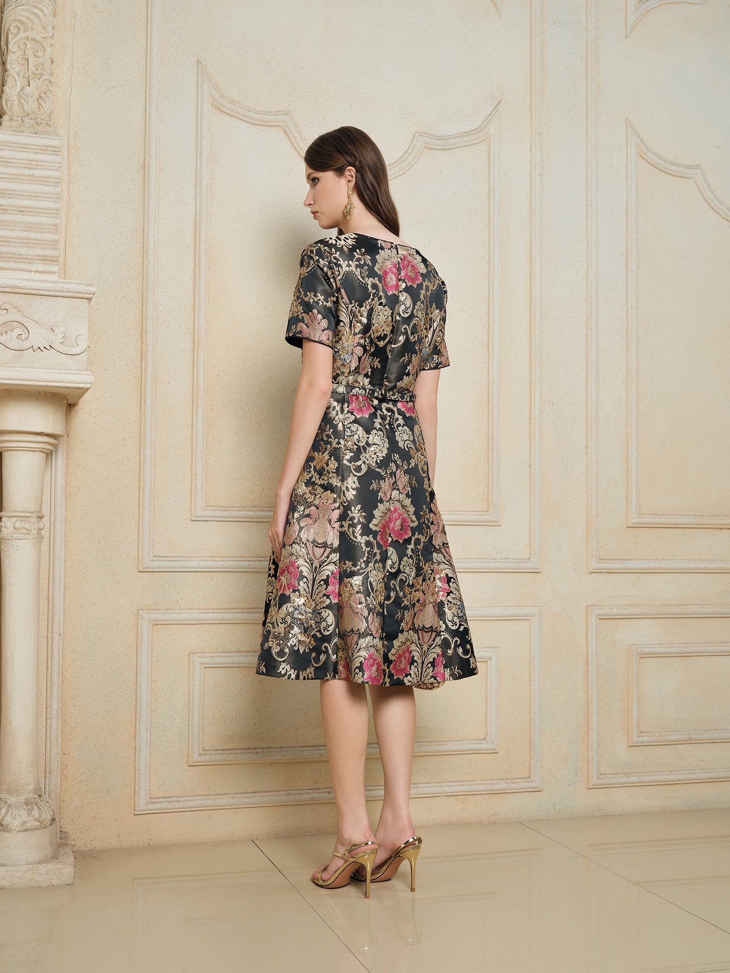 Luxe Gold Floral Satin Dress