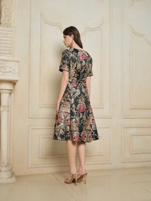 Luxe Gold Floral Satin Dress