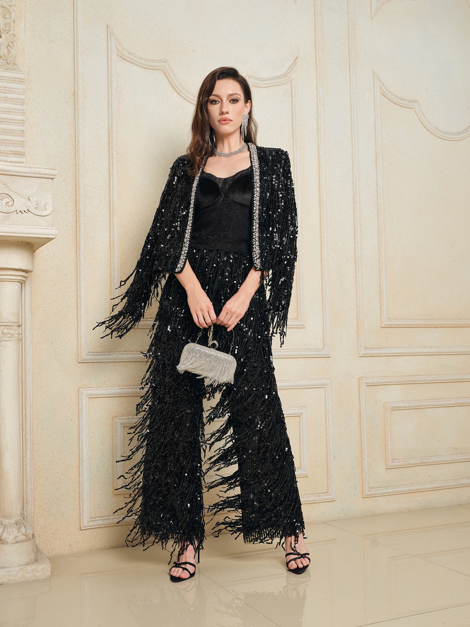 Sequin Fringe Glam Jacket